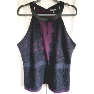 New York & Company XL Sleeveless Top Purple Black 7th‎ AVE Lace Tie & Hook NWT